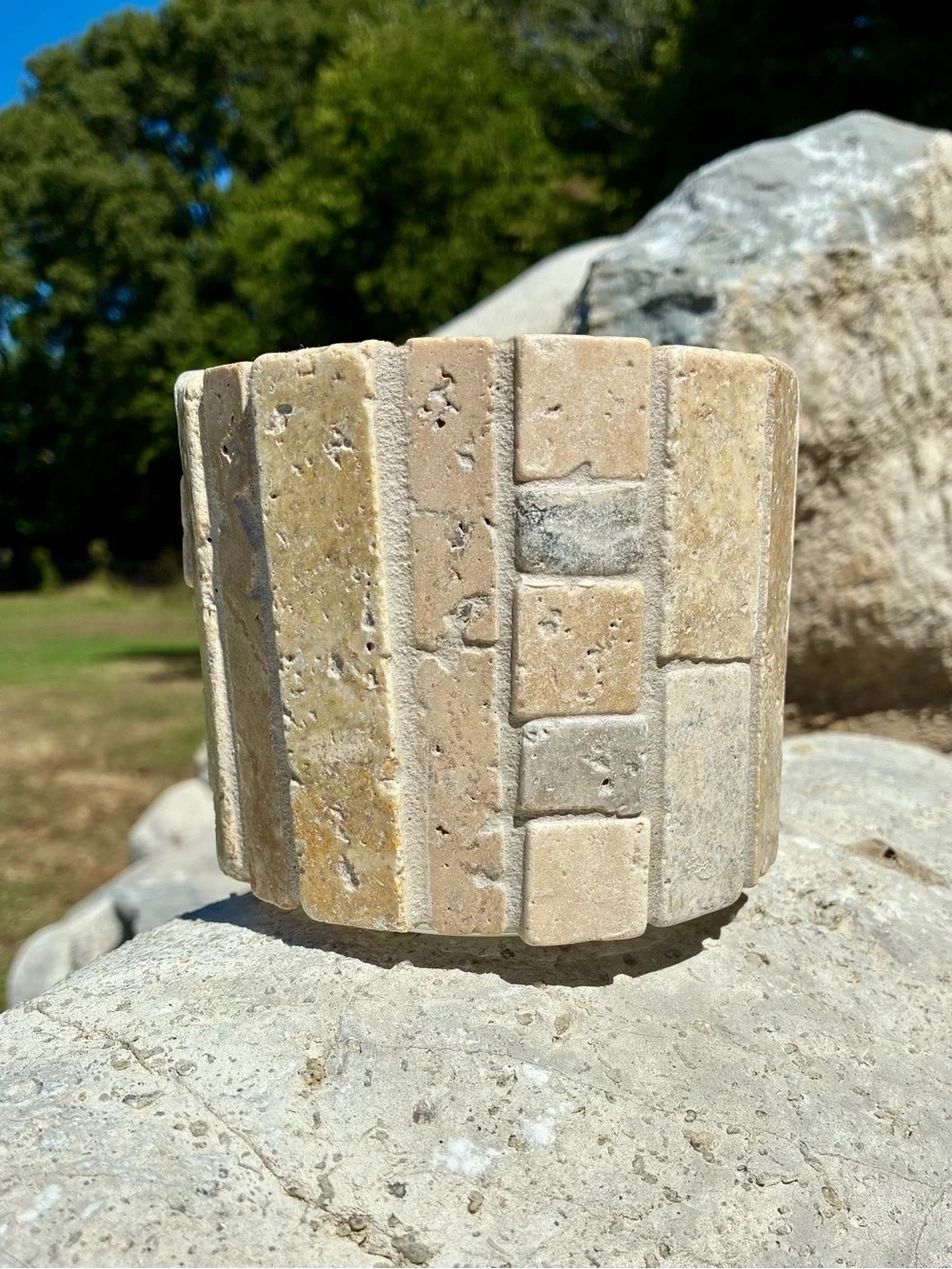 Neutral Stone Mosaic Tealight Holder - Home Accents